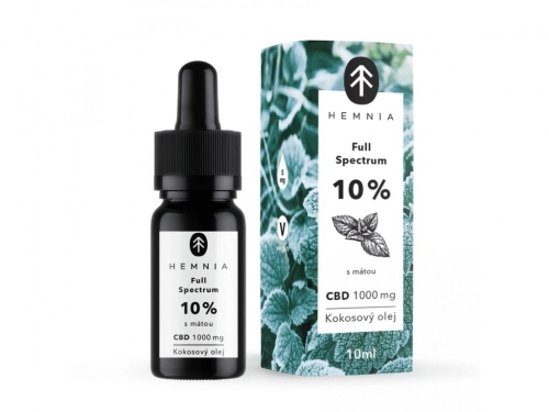 Hemnia Full Spectrum CBD MCT Kokosový olej 10%, 1000 mg, 10 ml, máta