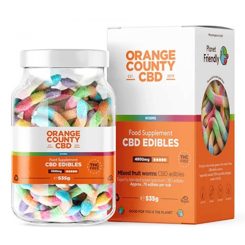 Orange County CBD guminukų kirminai, 70 vnt., 4800 mg CBD, 535 g